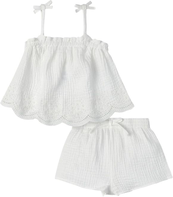 Modern Moments by Gerber Toddler Girl Eyelet Trim Gauze Top and Shorts Set, 2-Piece, Sizes 12M-5T | Walmart (US)