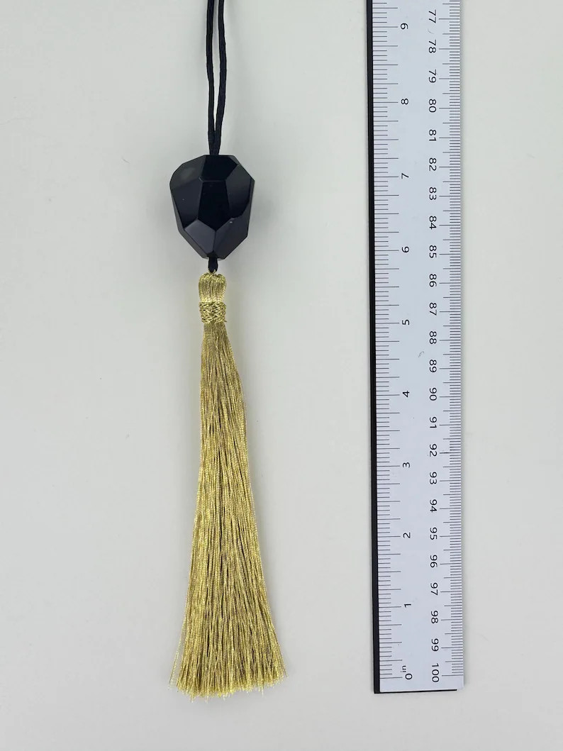 Extra Long Light Gold Tassel Necklace, Faceted Black Agate Pendant, Long Adjustable Black Cord | Etsy (Global)