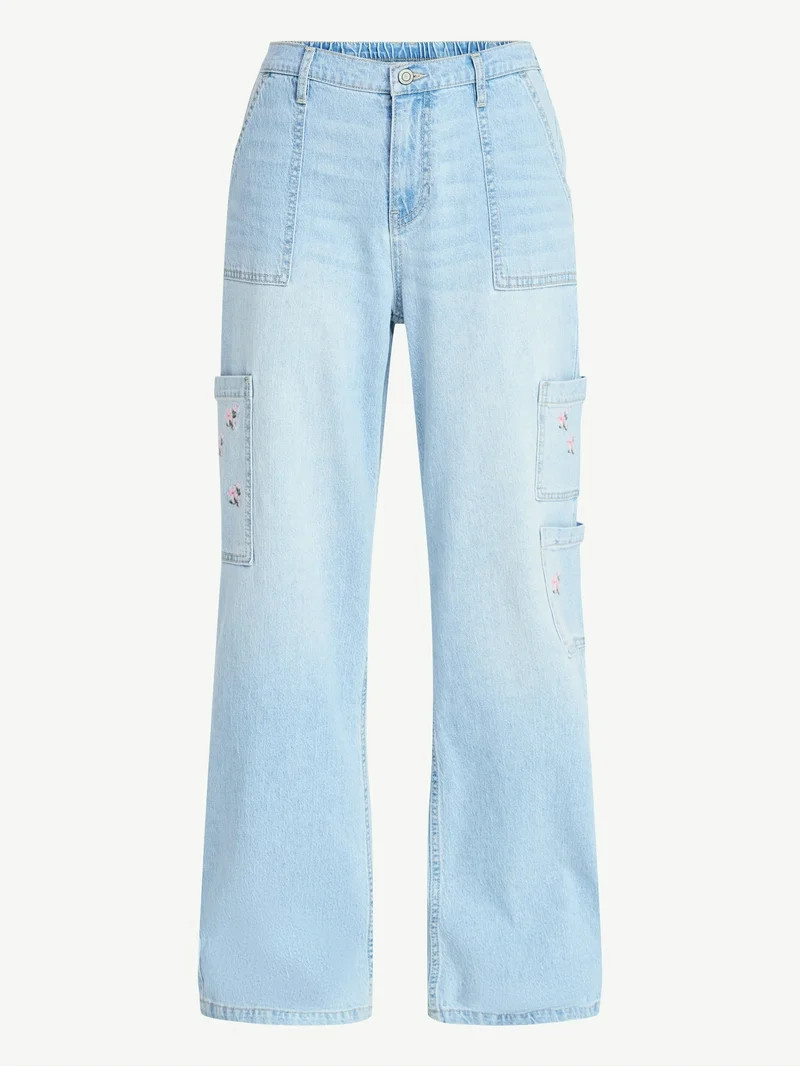 No Boundaries Wide Leg Cargo Pants, 29'' Inseam, Women's and Women's Plus | Walmart (US)