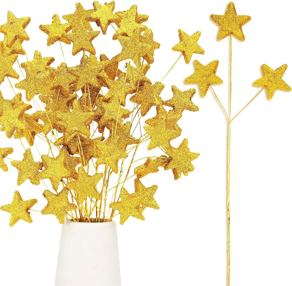 24 Pcs Glitter Star Picks 14.5 Inch Sparkly Star Stem Christmas Star Tree Picks Twinkle Star Stic... | Amazon (US)
