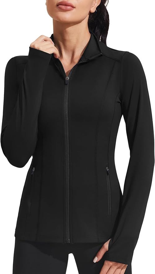 PINSPARK Women's Athletic Jackets Slim Fit Workout Jacket Full Zip Up Running Gym Yoga Sports Top... | Amazon (US)