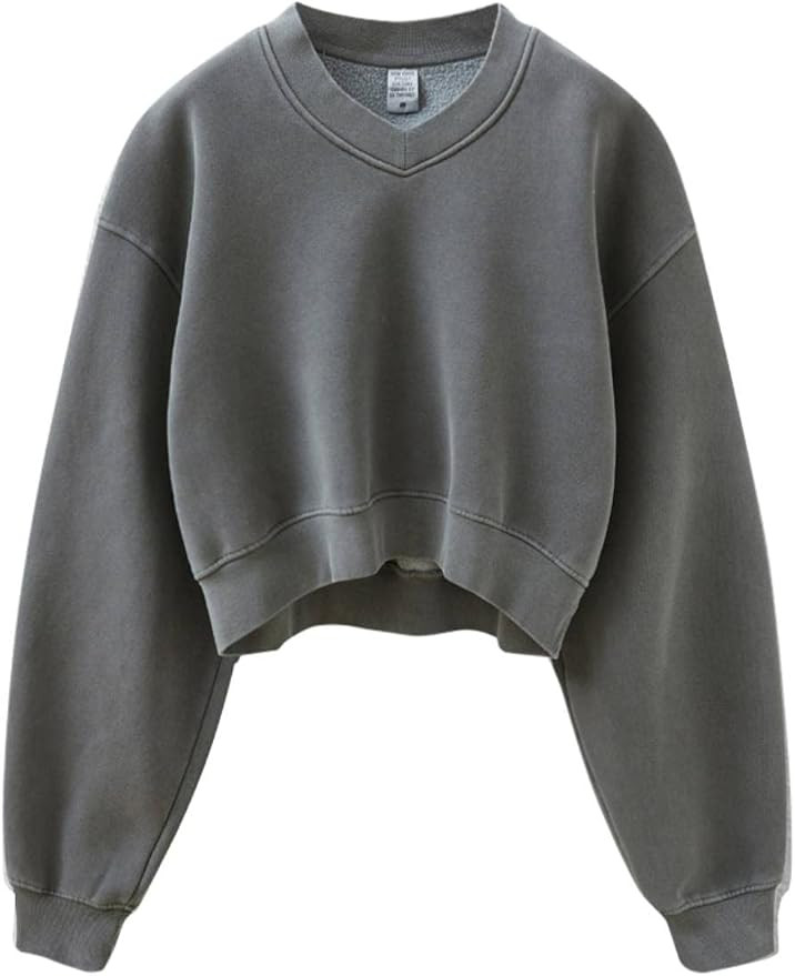 Acid Wash Athletic Hoodies Sweatshirt for Women Heritage Fleece V-neck Long Sleeve Hoodie Y2K Cro... | Amazon (US)