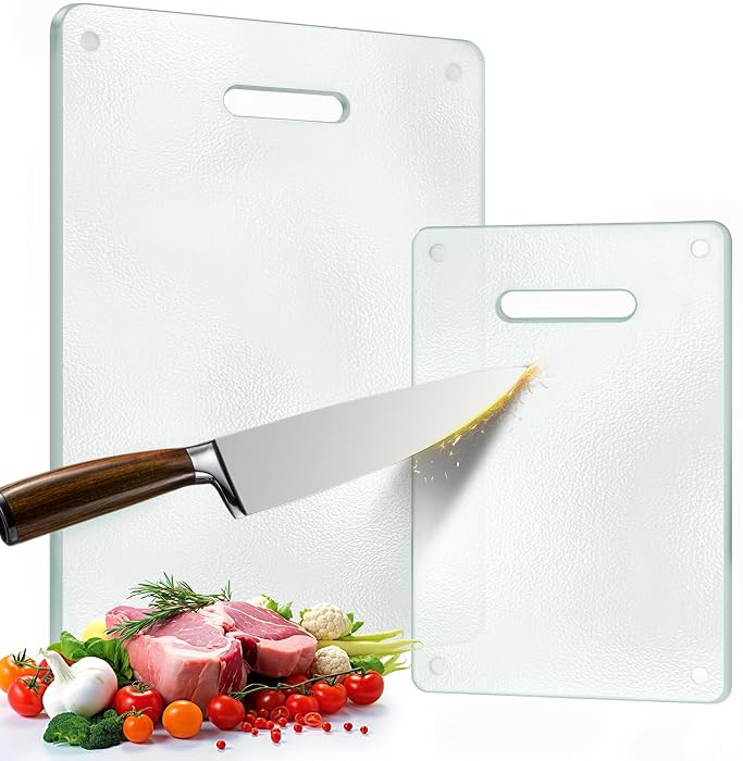 Tempered Glass Cutting Board for Kitchen, 2PCS Clear Chopping Board with Handle (16"x12" & 12"x8"... | Amazon (US)