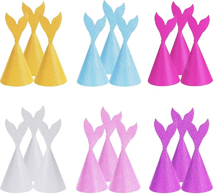 18 Pieces Glitter Mermaid Birthday Party Hats Mermaid Tail Party Hats Kids Birthday Crown Headban... | Amazon (US)