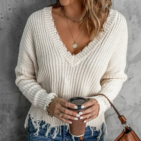 Quealent Oversized Sweaters For Women Womens 2023 Cute Elegant Soft Crewneck Long Sleeve Hollow Cabl | Walmart (US)