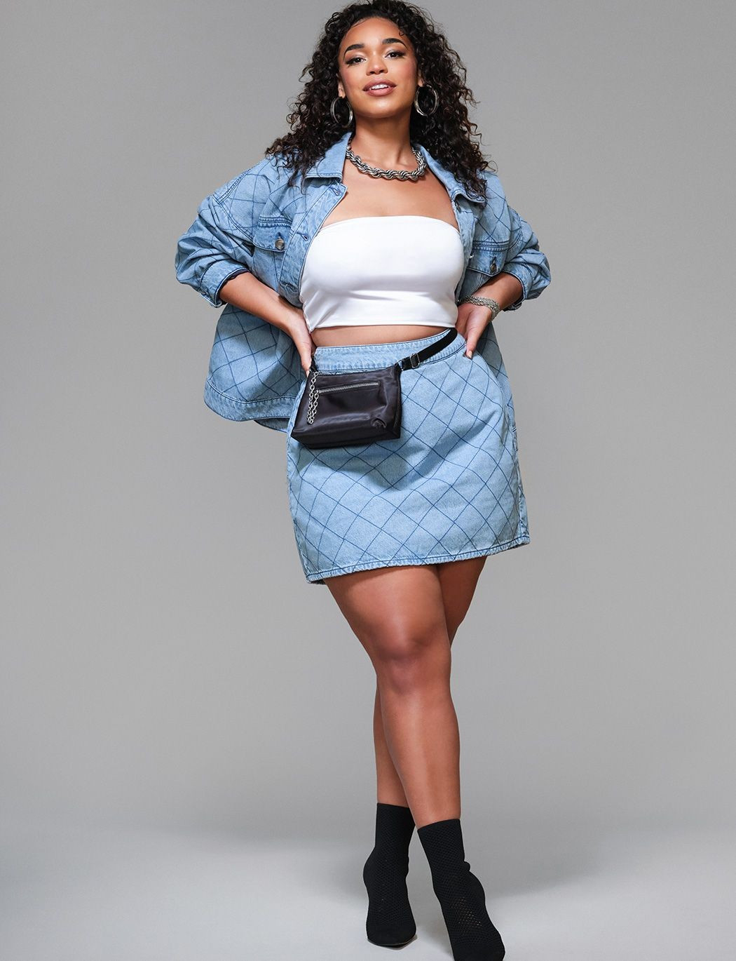 Quilted Denim Mini Skirt | Eloquii