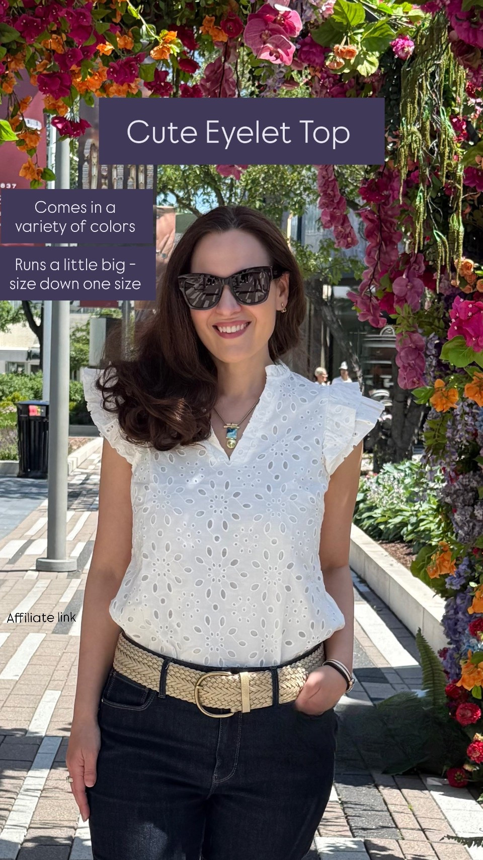 Cute eyelet cap sleeve top - comes in a variety of colors. It runs a little big - you may want to size down one size.

#LTKootd #LTKOver40 #LTKTravel