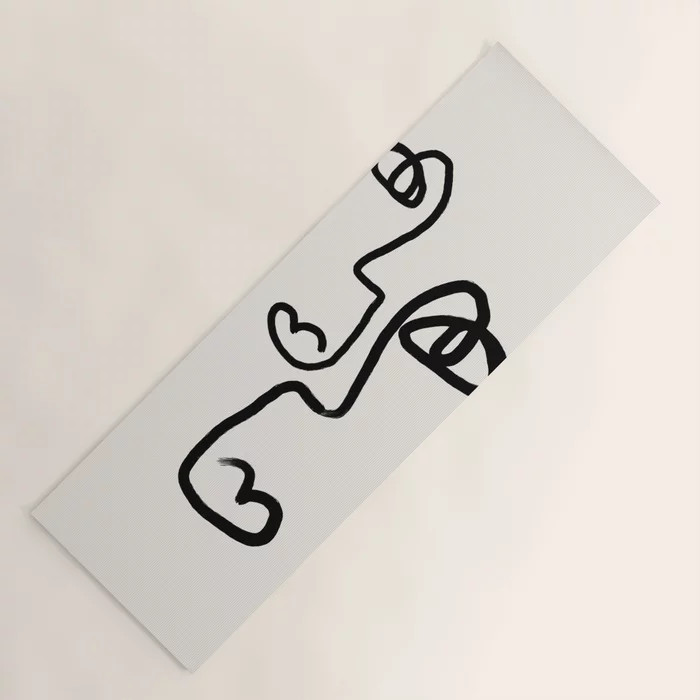 Double Line Faces Black Yoga Mat | Society6