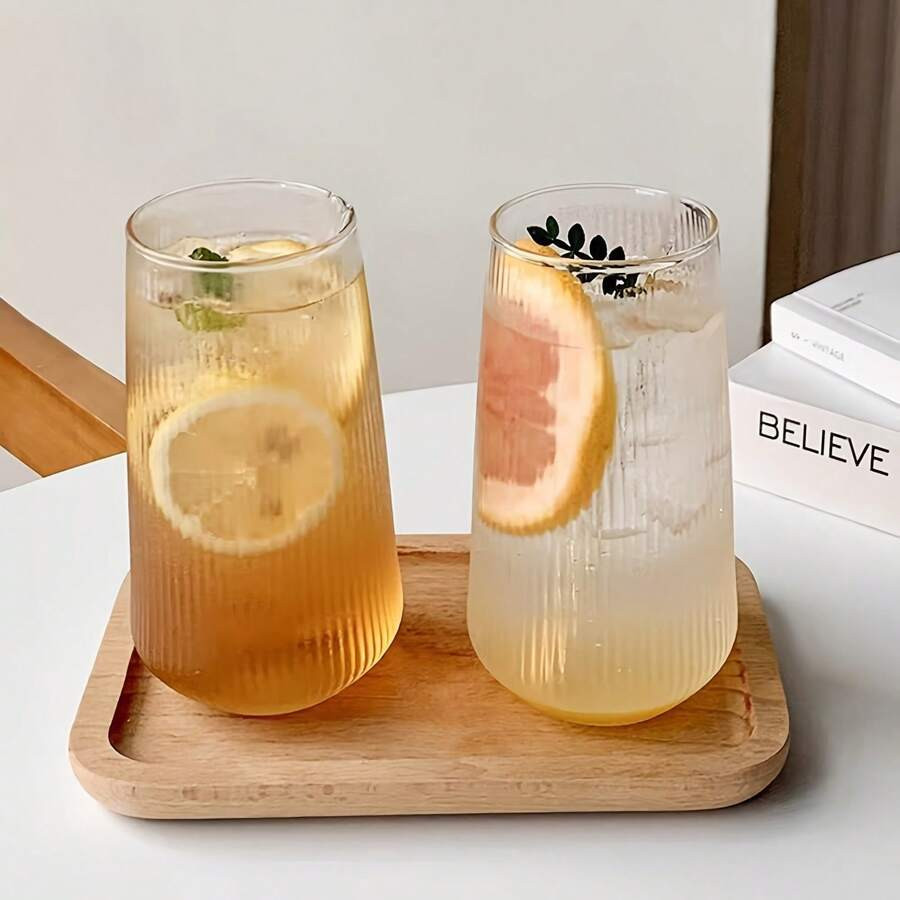 SHEIN X Heather Rae High Quality 16.91 Oz Striped Glass For Iced Coffee, Tea And Juice - Reusable... | SHEIN