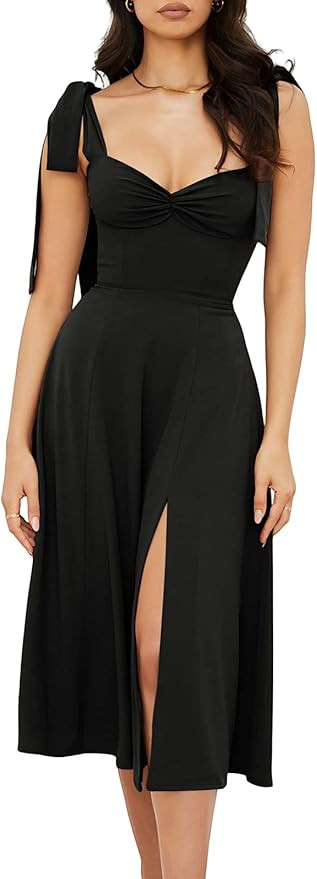 Volemo Women’s Vintage Corset Dress Sweetheart Neckline Tie Strap Slit Sleeveless Swing Elegant... | Amazon (US)