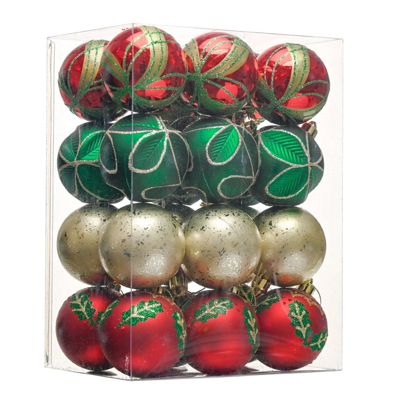 Valery Madelyn 24ct 2.36 inches Traditional Red Green and Gold Christmas Ball Ornaments, Shatterp... | Walmart (US)
