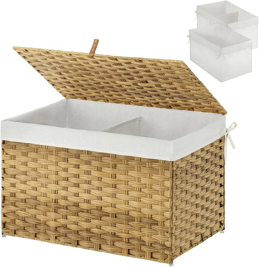 Greenstell Storage Basket with Lid, Handwoven Large Shelf Basket with Cotton Liner and Metal Fram... | Amazon (US)
