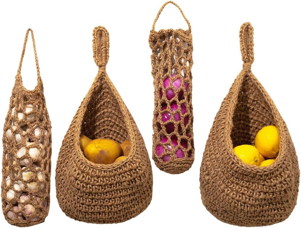 Hanging Fruit Baskets for Kitchen - Gmirdec Jute Hanging Wall Vegetable Baskets Garlic Keeper Pot... | Amazon (US)