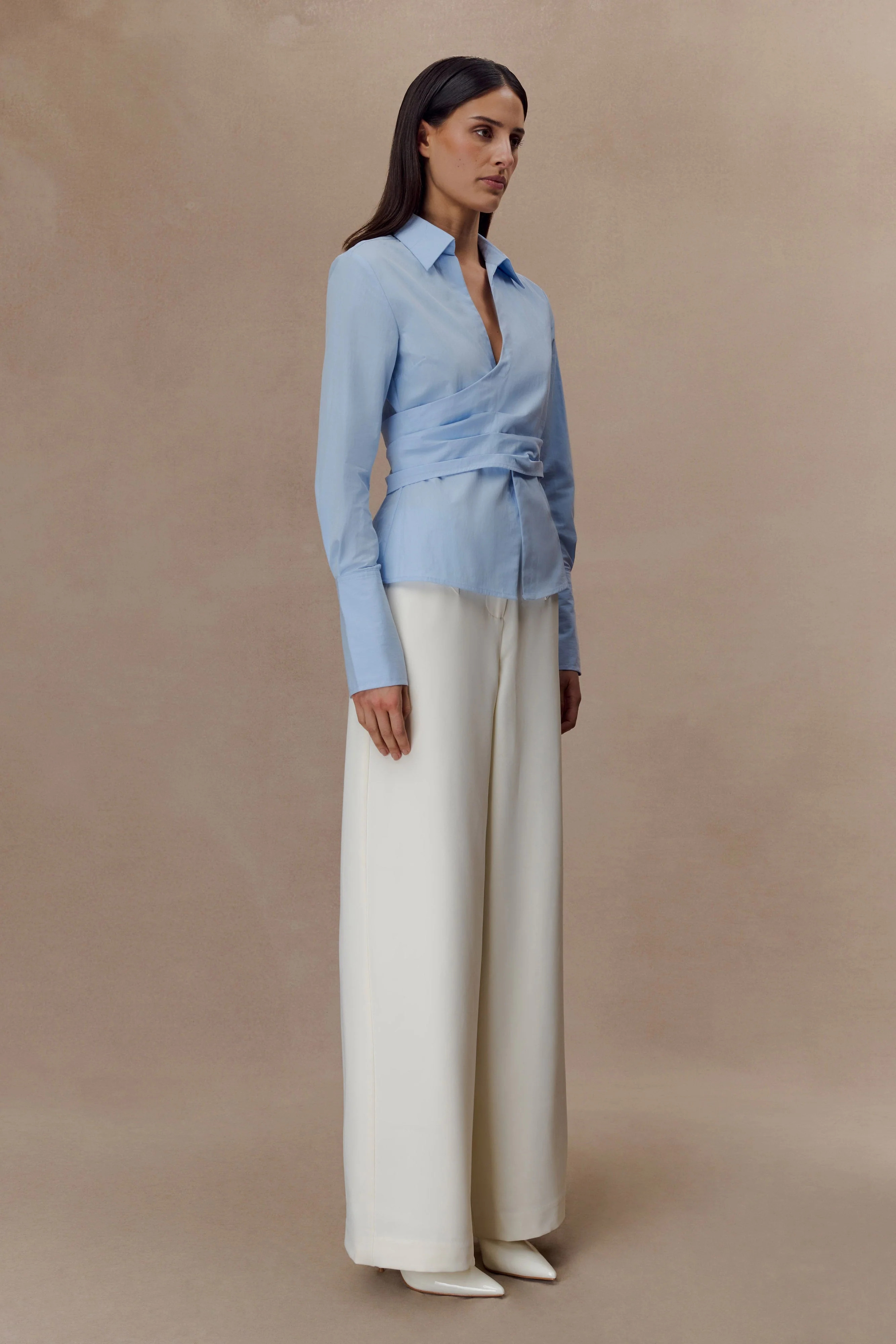 Eugenia Wrap Cotton Shirt - Blue | Meshki (APAC)