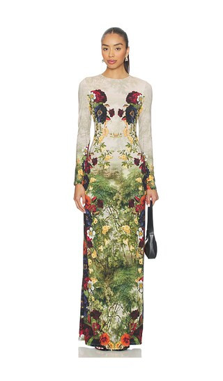 Delora Long Sleeve Crew Neck Maxi Dress in Forbidden Forest | Revolve Clothing (Global)