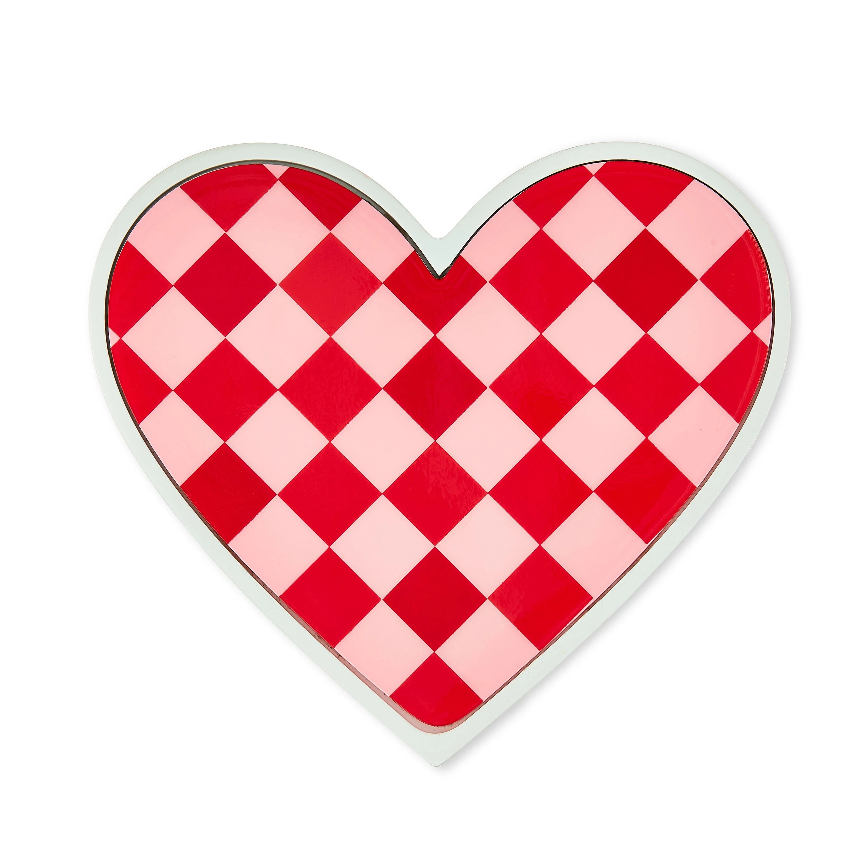 Valentine's Day 5 in Pink & Red Plaid Heart Wood Tabletop Decor by Way To Celebrate - Walmart.com | Walmart (US)