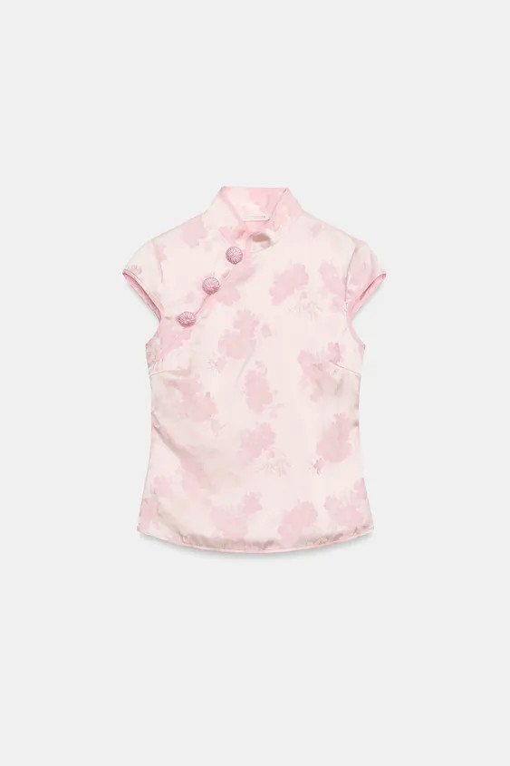 SATIN JACQUARD TOP WITH BUTTONS | Zara UK