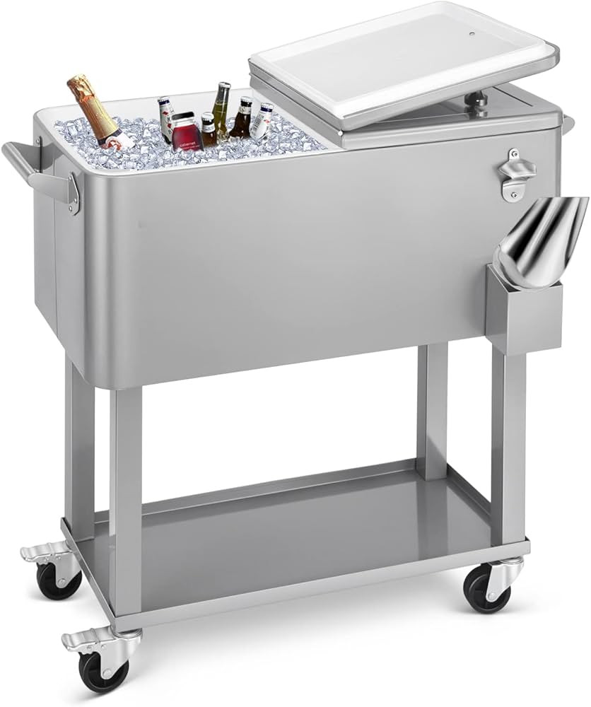 EDOSTORY 80 Quart Rolling Ice Chest Cooler Cart,Patio Backyard Party Drink Beverage Bar Stand Up ... | Amazon (US)