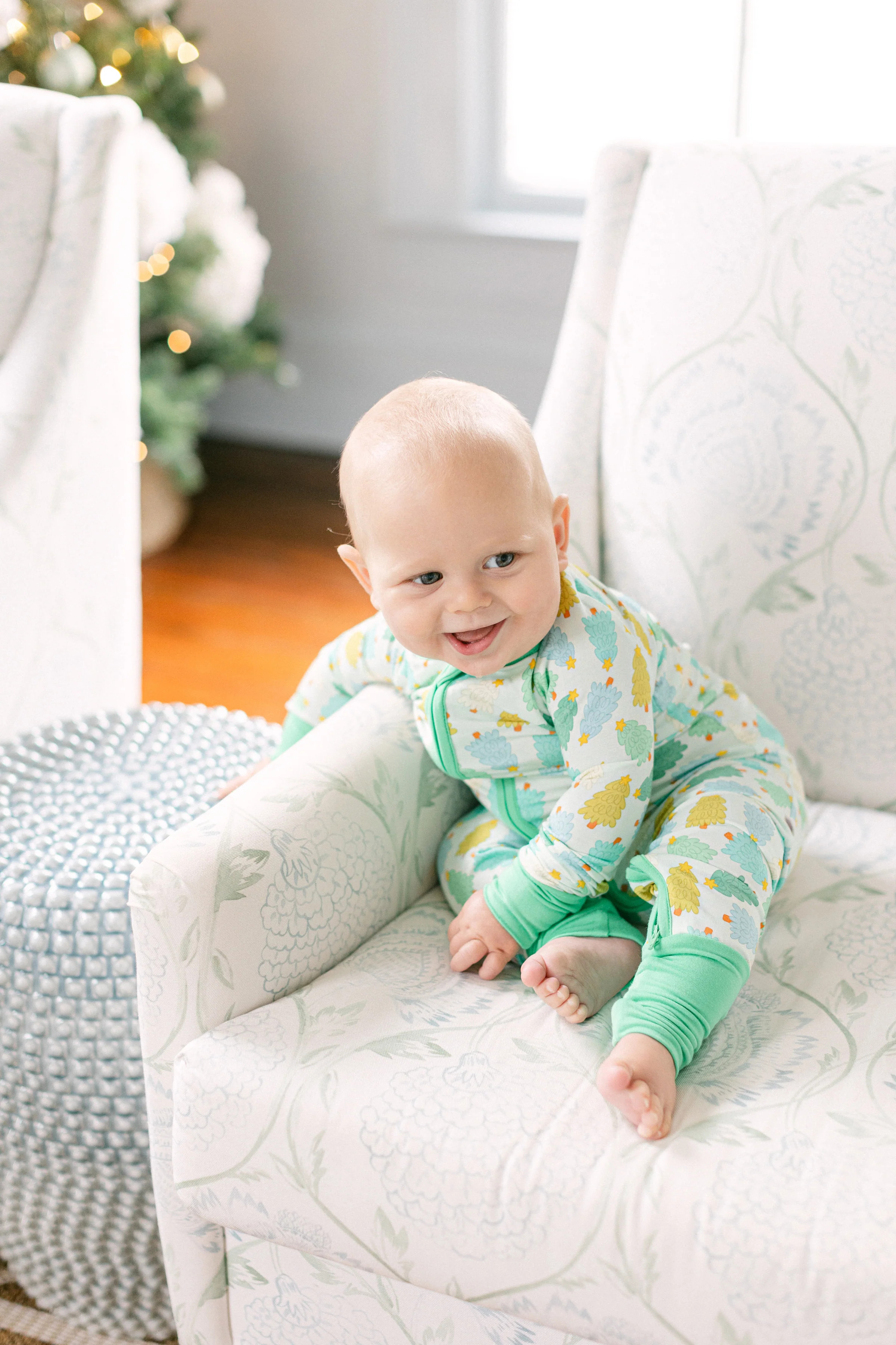 Green Christmas Tree Premium Zipper Romper | Poppy Kids Co