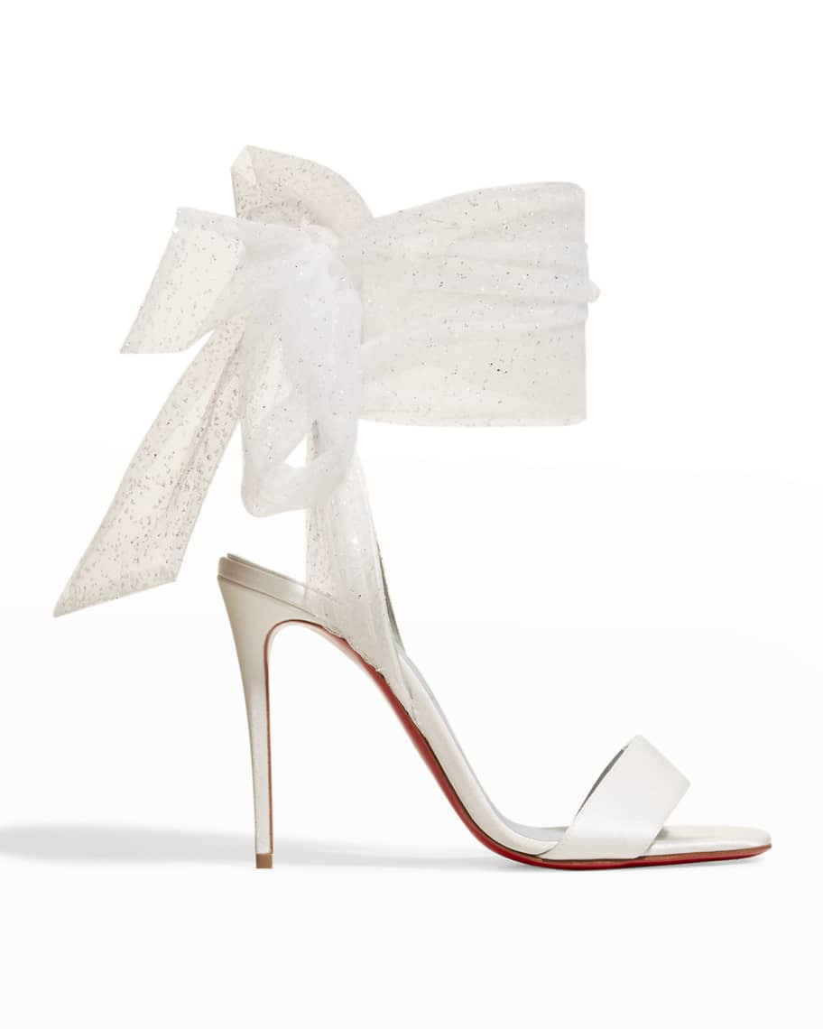 Christian Louboutin Sandale Du Desert 100mm Crepe Satin & Tulle Glitter Red Sole Sandals | Neiman Marcus