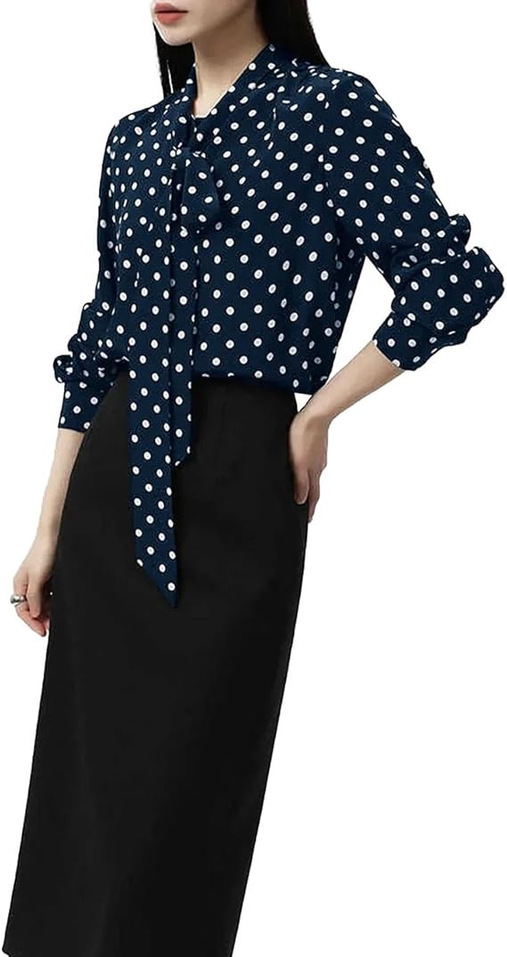 DAISYSILK Women's Polka Dot Bow Silk Shirt – 90% Silk 10% Spandex Stretch Twill Long Sleeve Blo... | Amazon (US)