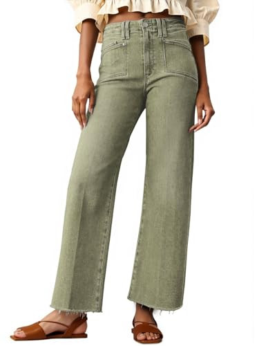 Cicy Bell Womens High Waisted Cropped Jeans Straight Leg Raw Hem Denim Pant | Amazon (US)