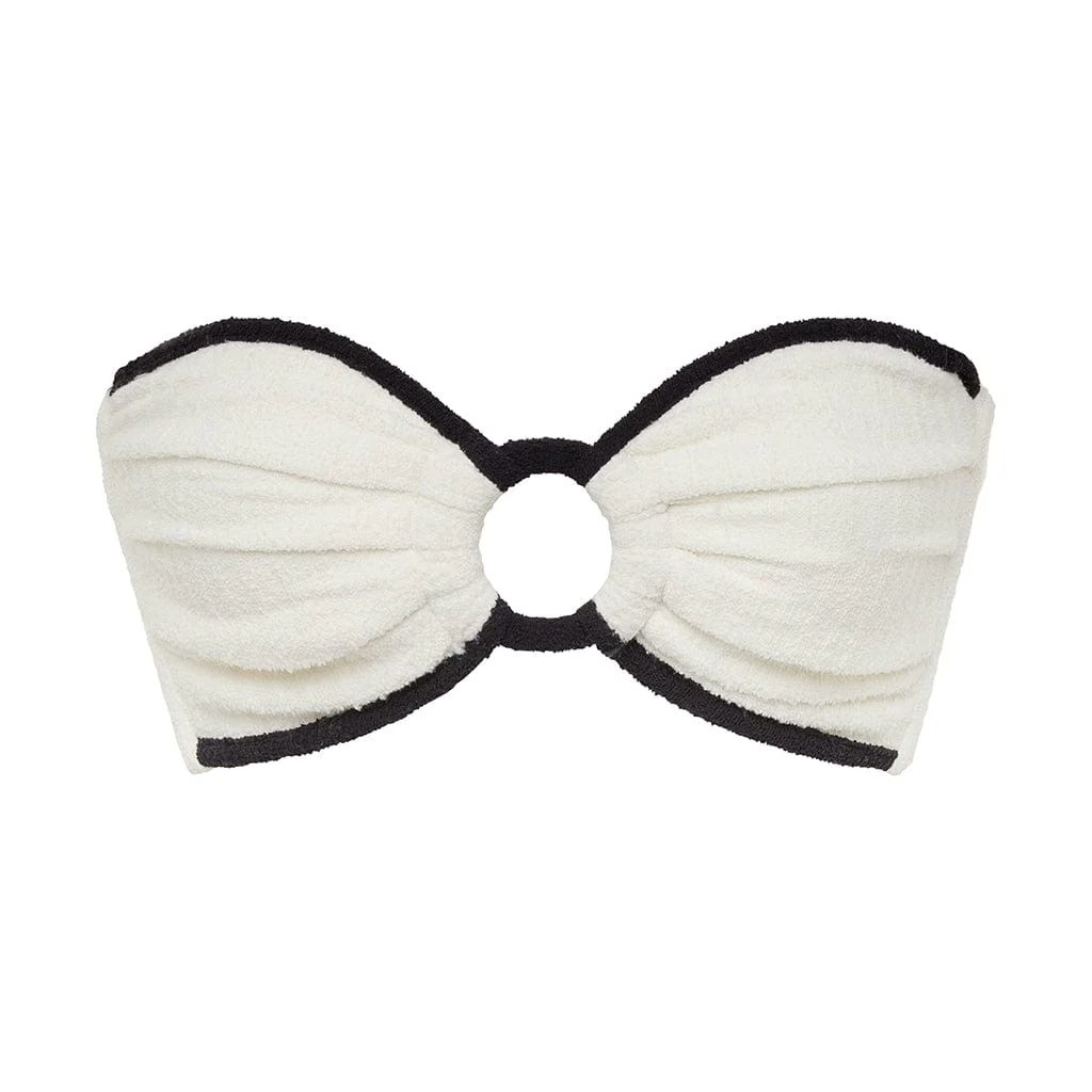 Cream (Black Binded) Terry Rib Tori Ties Bandeau Bikini Top | Montce