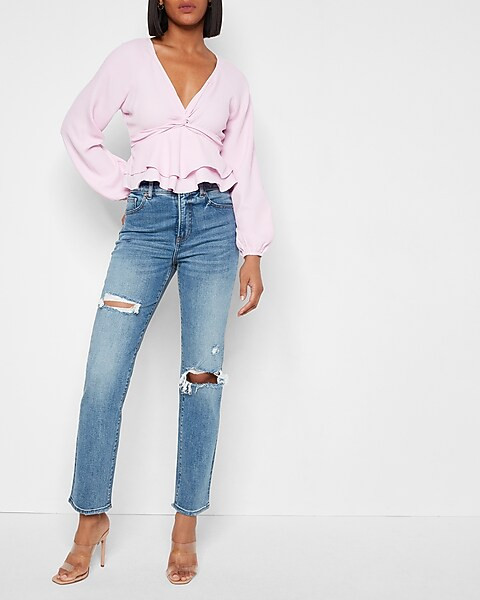 Twist Front Tiered Ruffle Peplum Top | Express