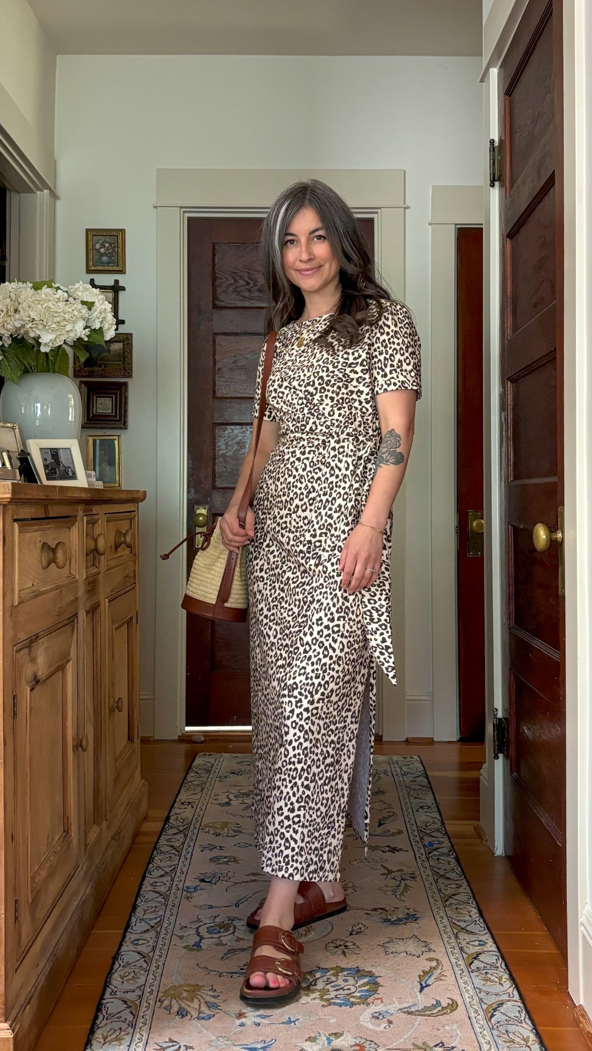 Leopard print dress, weave purse, leather slip on sandals, beach wear, summer outfit, Sézane, French girl 

#LTKPetite #LTKSummerEdit #LTKBeauty