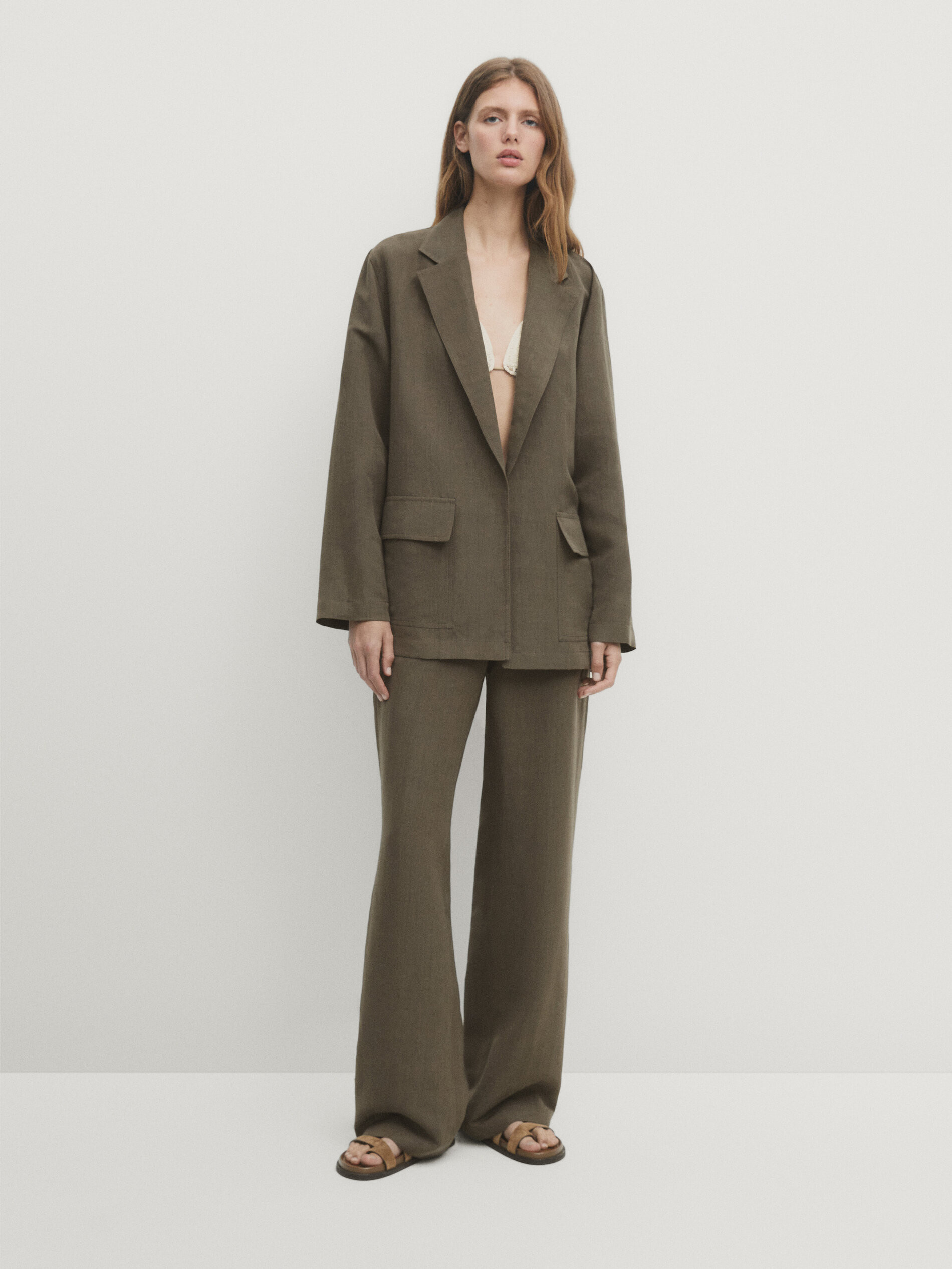 Flowing linen blend co-ord blazer | Massimo Dutti US