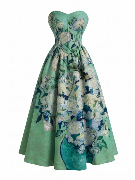 [Pre-Sale] Pale Green 1950s Water Lily Sweetheart Strapless Dress | Retro Stage