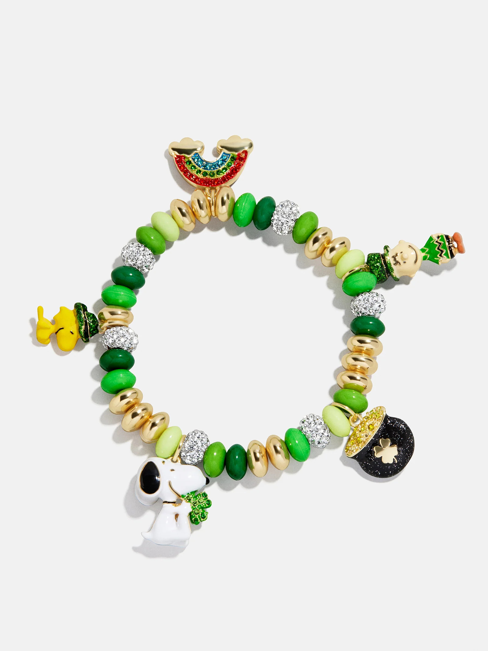 Peanuts St. Patrick’s Day Charm Bracelet - Green/Gold | BaubleBar