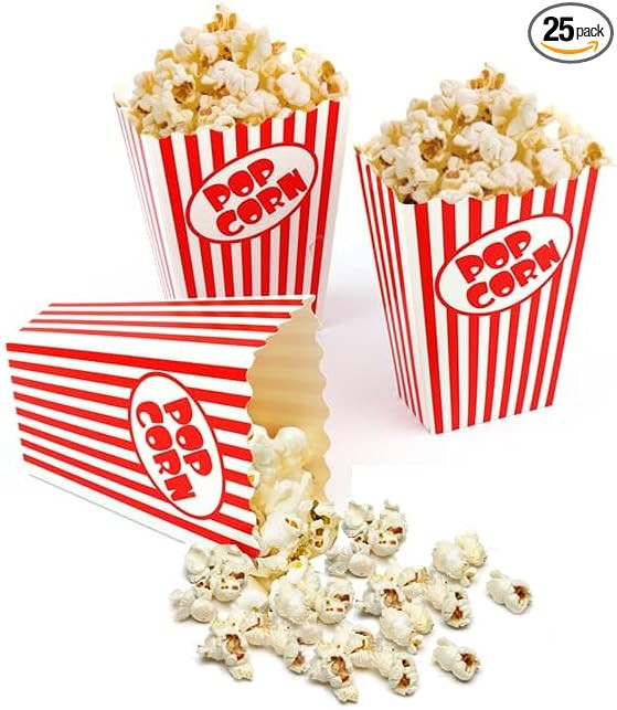 Zahaat 25 Mini Popcorn Boxes 5.5 Inches Tall Red and White Popcorn Bags Mini Pop Corn Buckets and... | Amazon (US)