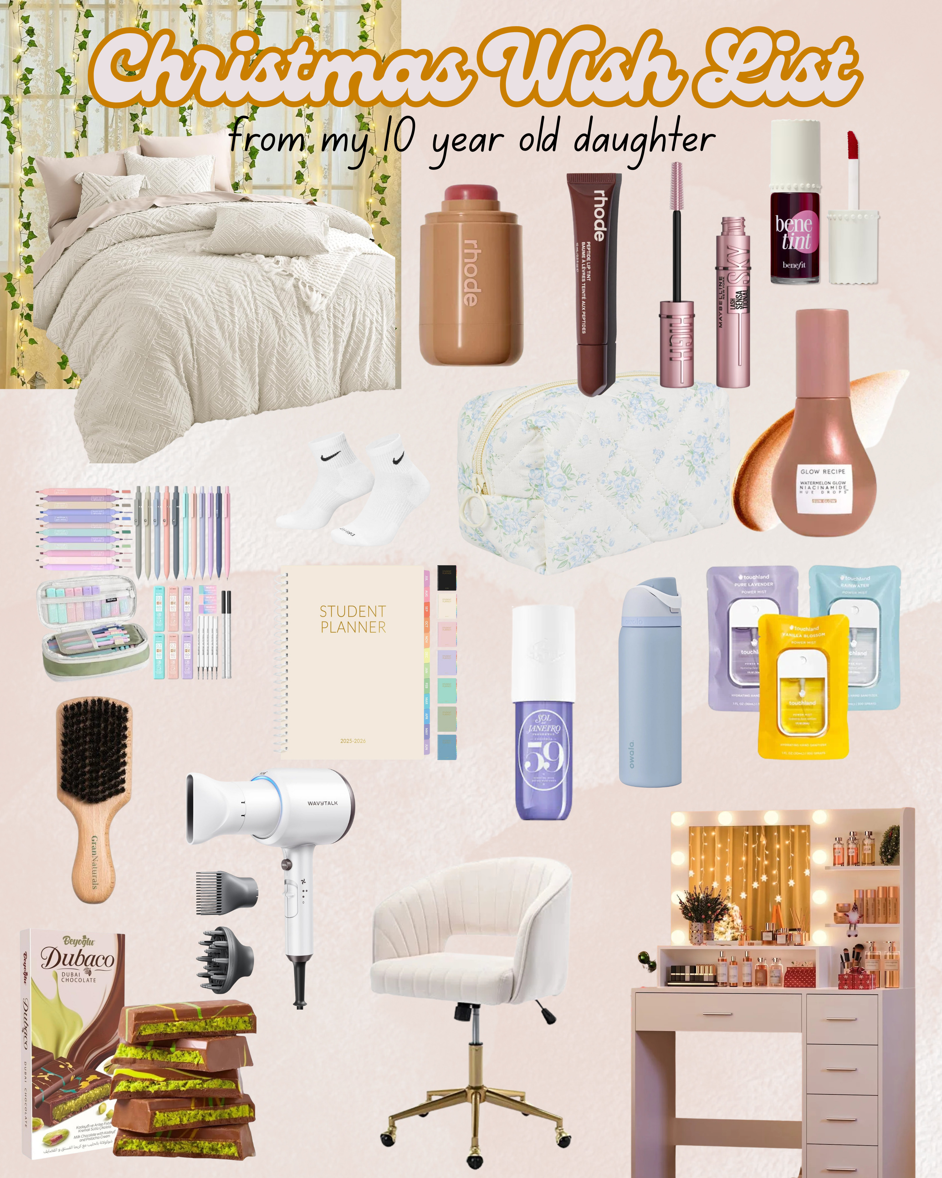My 10 year old daughter sent me her Christmas wish list so I am sharing just incase anyone is looking for the perfect girls tween Christmas Gift.  We love the holidays! A little bit of everything for a girly tween.  Beauty, decor, and a vanity are her main wishes.  

 

#LTKGiftGuide #LTKHoliday #LTKKids