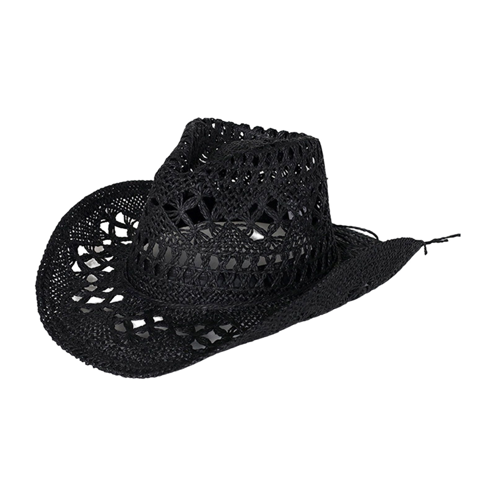 Kripyery Straw Hat Ventilated Hollow Round Collapsible Western Cowboy Beach Hat Photo Props | Walmart (US)