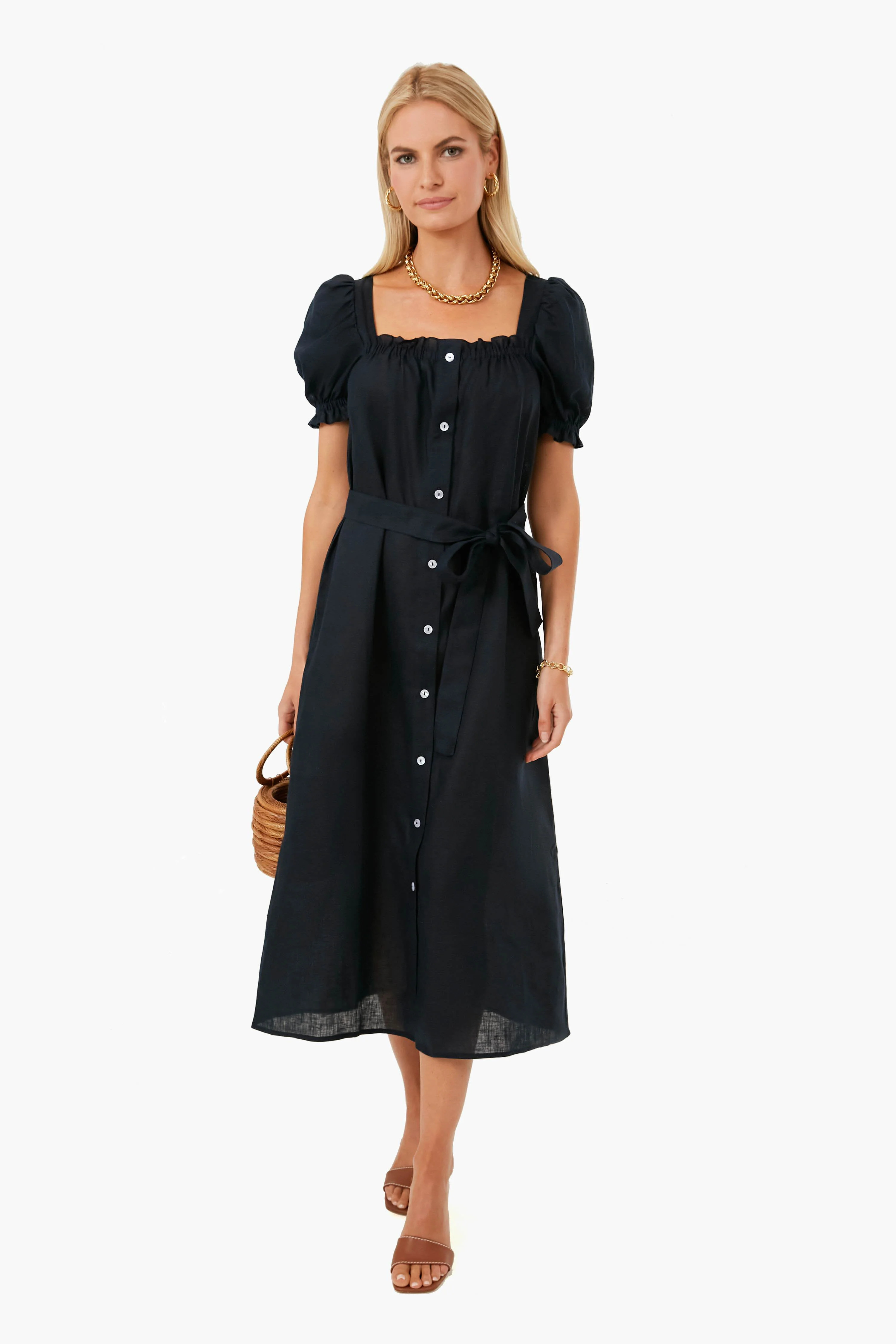 Navy Brigitte Midi Linen Dress | Tuckernuck (US)