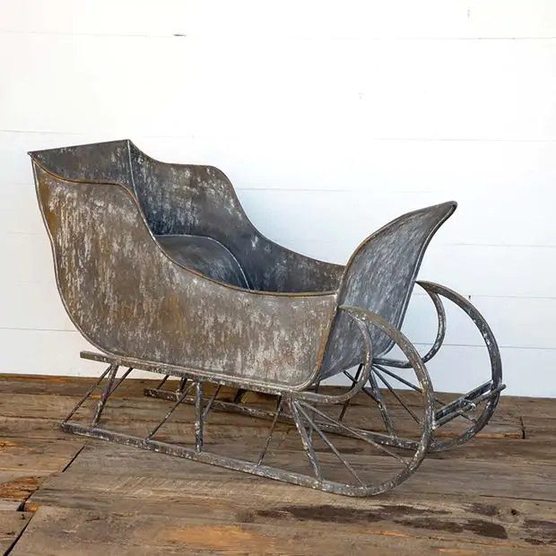 Large Antiqued Metal Sleigh Planter | SHIPS FREE | Antique Farm House