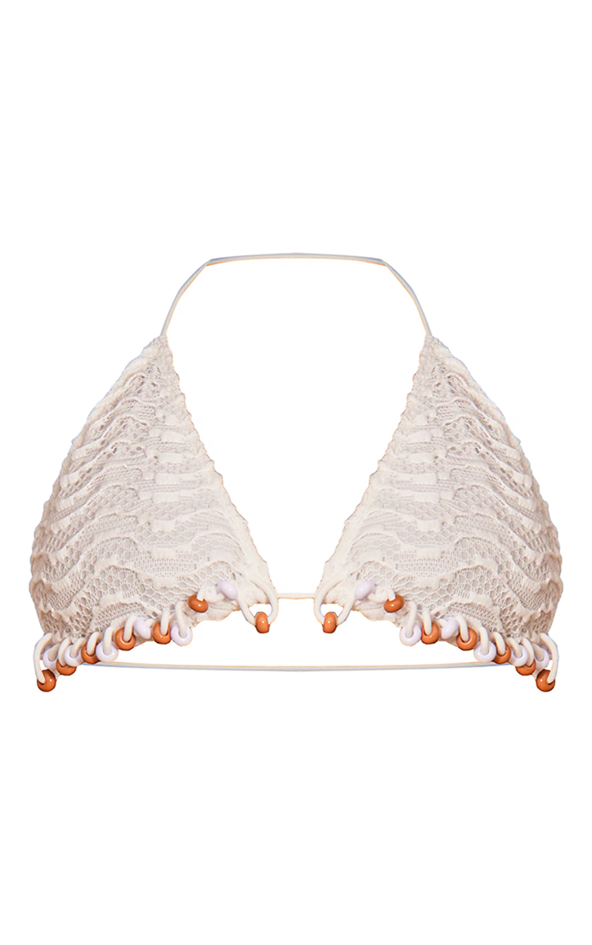 Plus White Crochet Bead Detail Bikini Top | PrettyLittleThing US