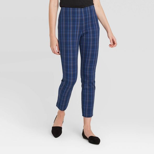 Women's Plaid High-Rise Skinny Cropped Pants - A New Day™ Blue | Target