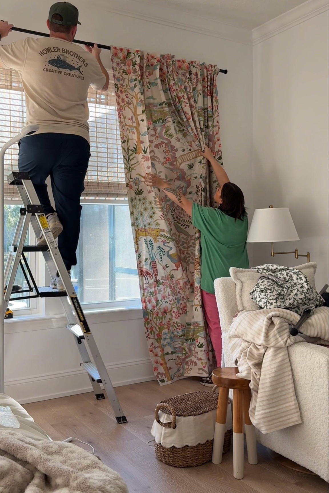 new curtains going up! Bedroom transformation almost complete!