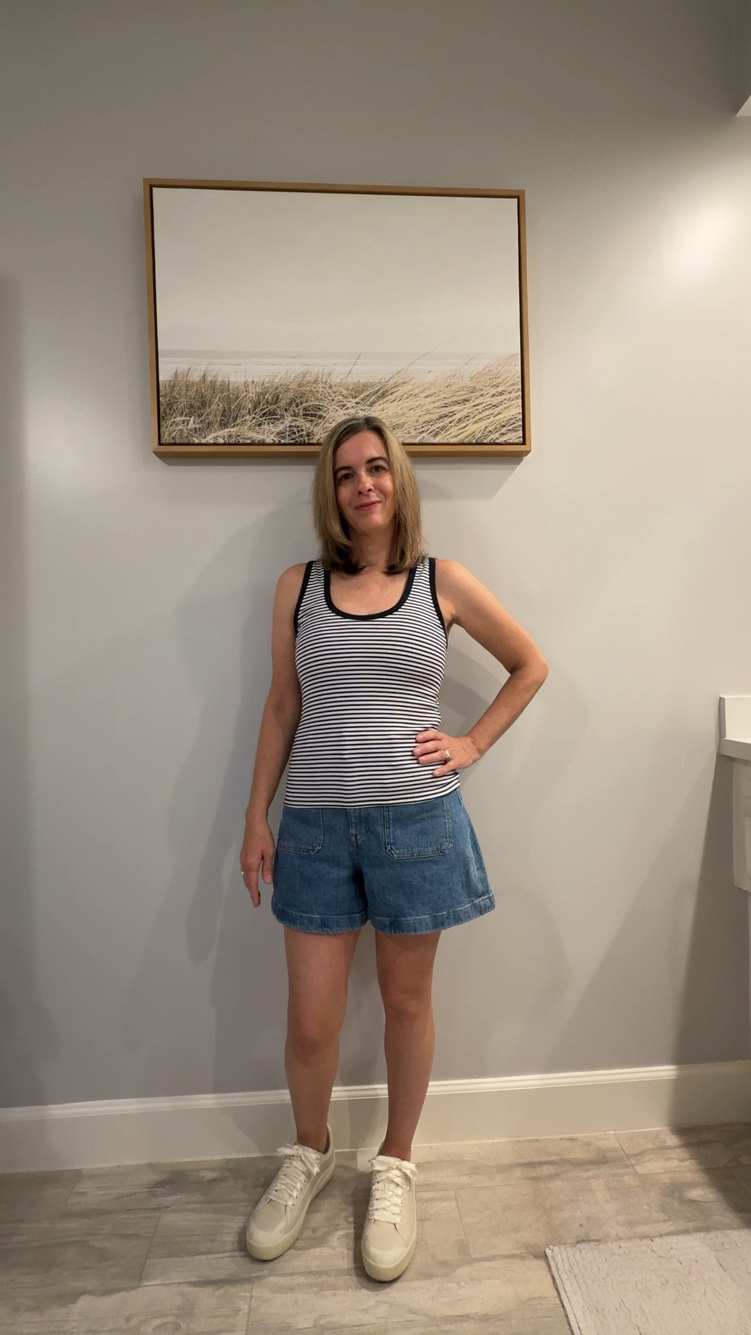 I’m wearing a classic navy and white striped tank top with my Madewell classic denim shorts. Styled with a pair of comfort sneakers. This summer outfit is casual, comfortable - with simple effortless style!

#LTKootd #LTKOver40 #LTKHome