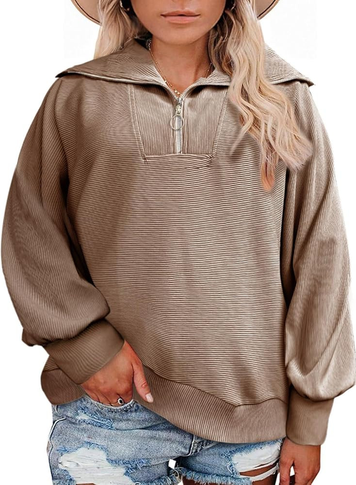 Eytino Womens Plus Size Oversized Sweatshirts Half Zip Long Sleeve Drop Shoulder Pullover Shirts ... | Amazon (US)
