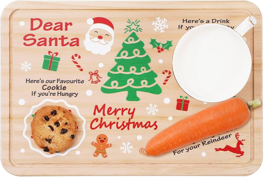 AnyDesign Santa Cookie Plate Rectangle Christmas Wooden Santa Treat Plate Xmas Eve Santa Milk and... | Amazon (US)