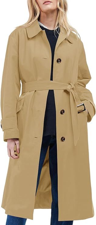 Tankaneo Womens Trench Coats Single Breasted Long Windproof Overcoat with Pockets and Belt | Amazon (US)