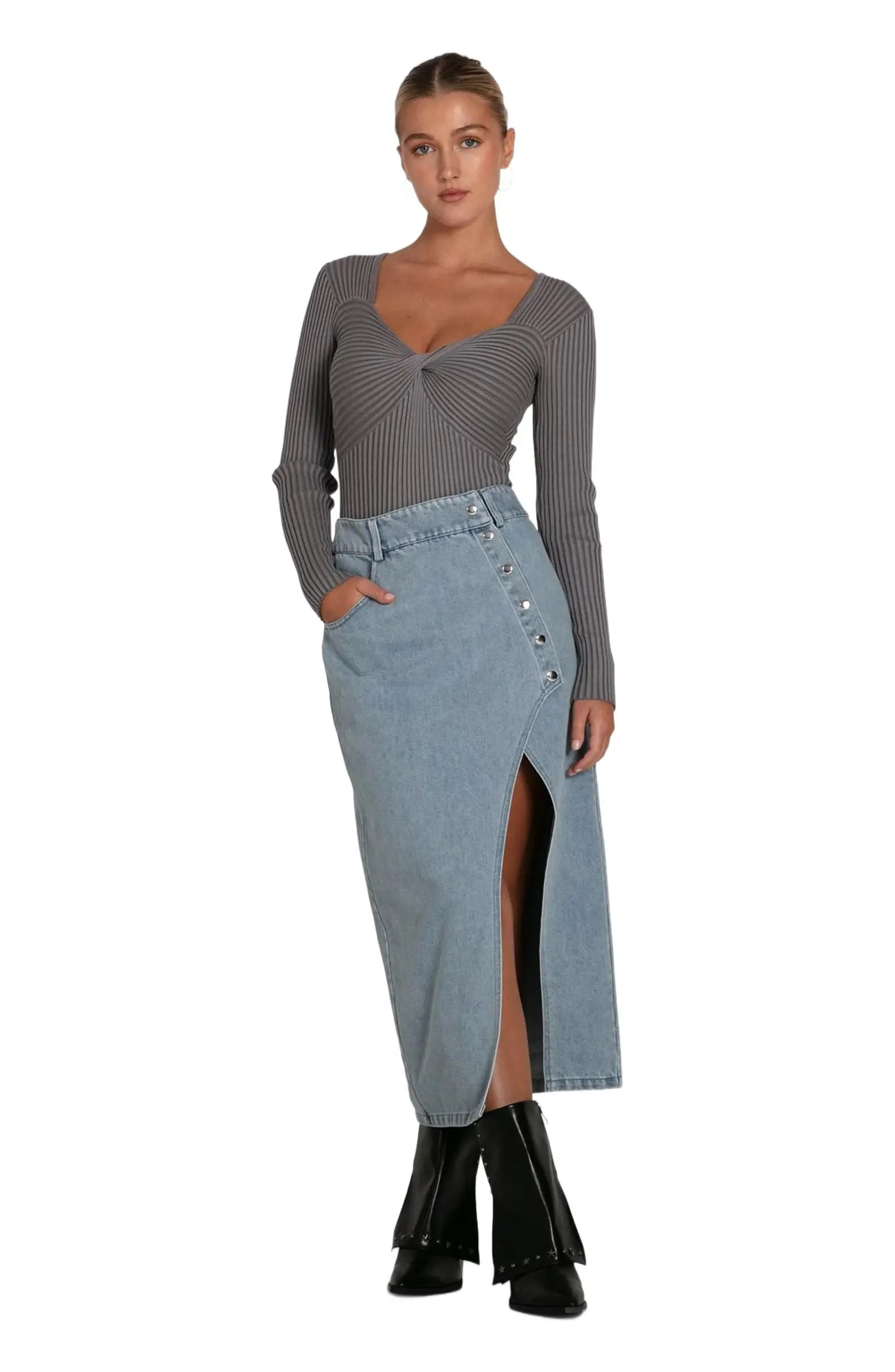 Belle & Bloom Can't Forget You Denim Midi Skirt | Nordstrom | Nordstrom