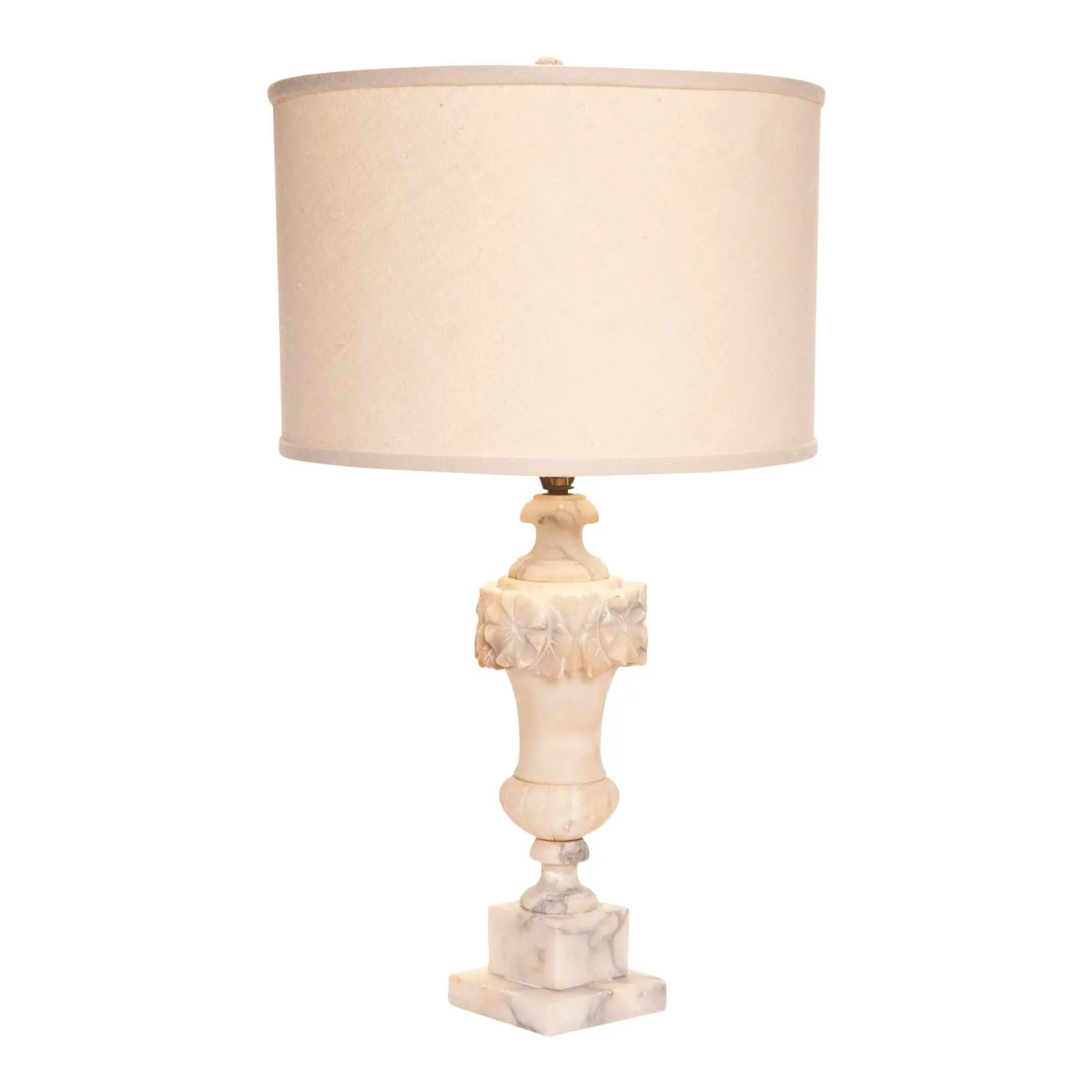 Early 20th Century Alabaster Lamp with Linen Shade | Chairish