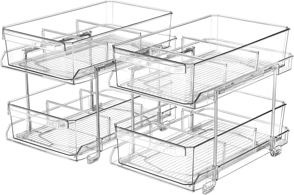 2 Set, 2 Tier Clear Organizer with Dividers for Cabinet / Counter, MultiUse Slide-Out Storage Con... | Amazon (US)