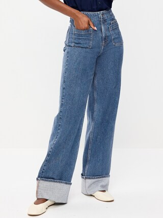 Curvy Extra High-Waisted Cuffed Wide-Leg Jeans | Old Navy (CA)