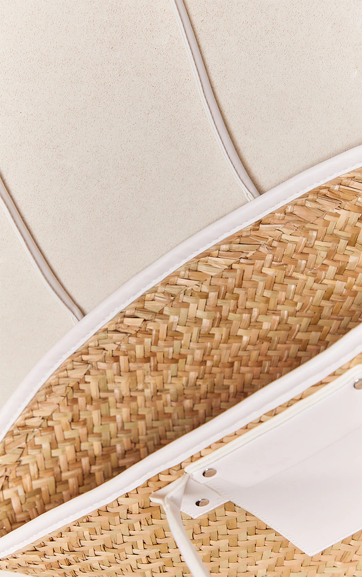 White PU Trim Straw Tote Bag | PrettyLittleThing UK