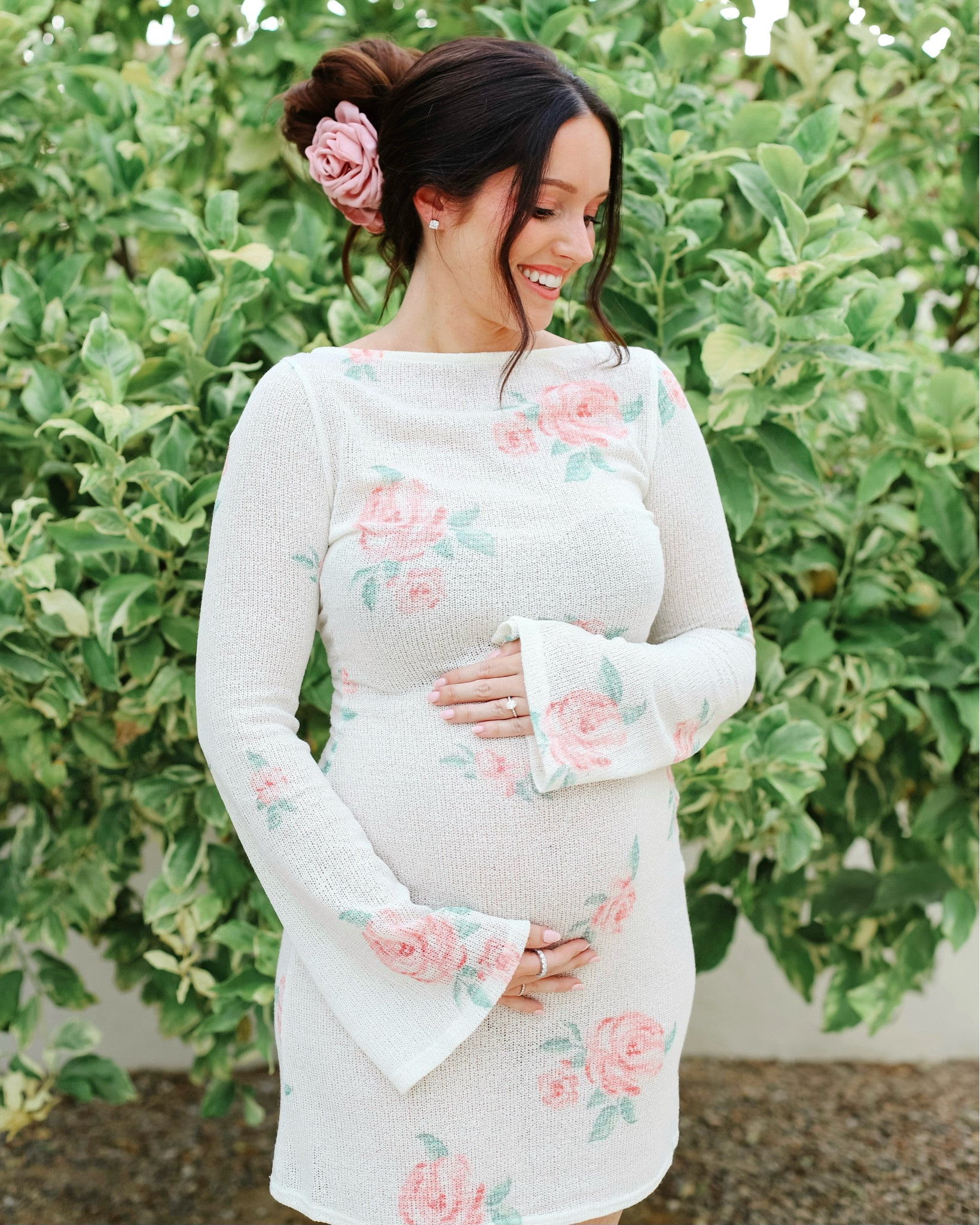 21 weeks pregnant! 🌸 in LOVE with this rose AMAZON hair clip and dress from Morning Lavender! Get 10% off your order with code: BRITT10. I’m wearing size small and the knit is very stretchy / grows with the bump! 

#LTKFindsUnder100 #LTKBump #LTKBaby